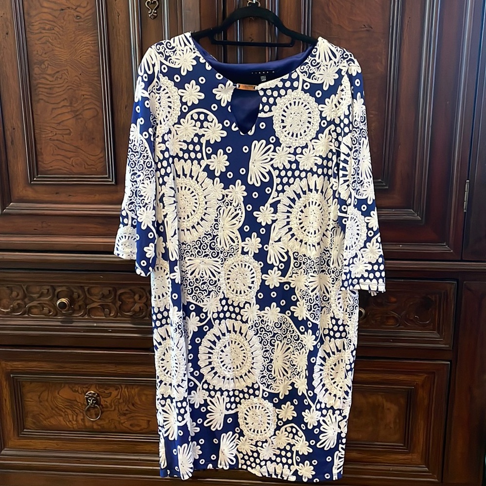 Blue and white dress, plus-size